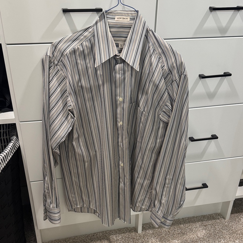 Pronto Uomo Men's Striped Dress Shirt - Black, White, Gray